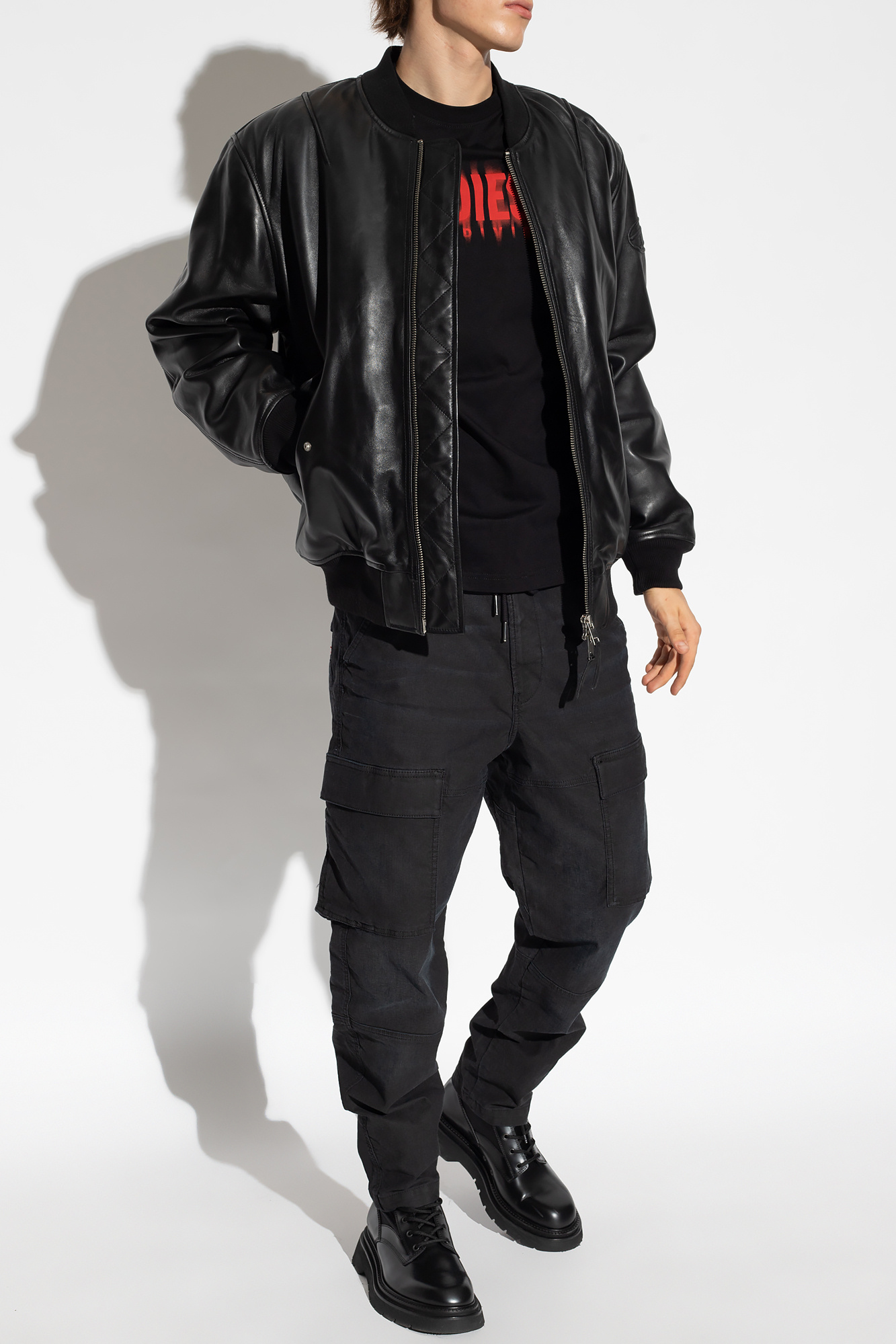 Tシャツ・カットソー DAKS Black European Imported Leather Louis Embo DD Pattern D Men's T-shirt with globe oval D print | Black | Diesel
